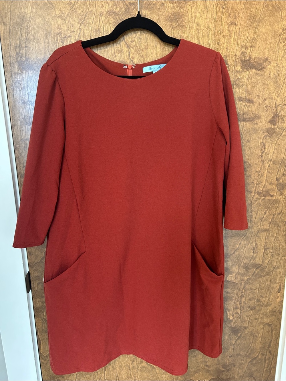 She + Sky Rust Orange Shift Knee-length dress with Pockets